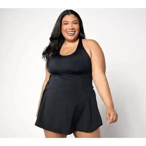 Denim and Co Beach Scoop Neck Swim Dress w/ Seaming Detail Size 12 Summer Resort